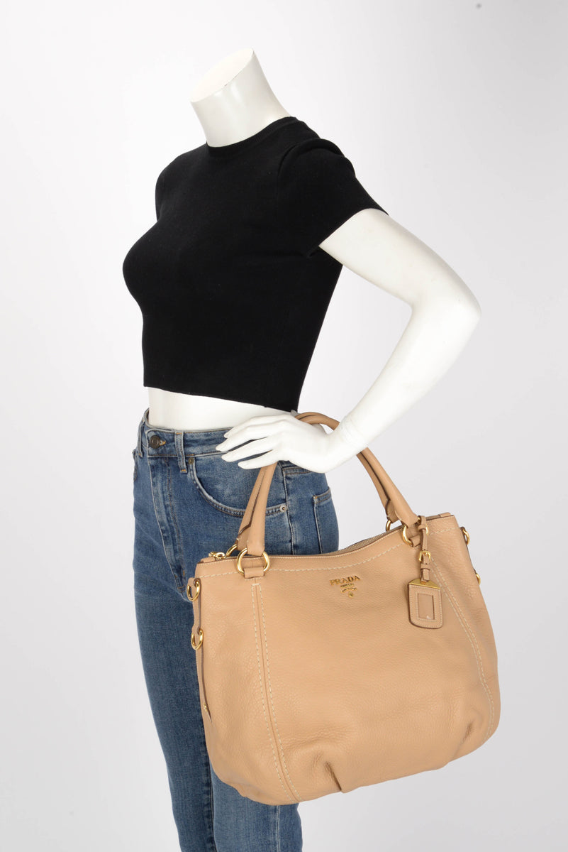 Prada Beige Grained Calfskin Vitello Daino Bag