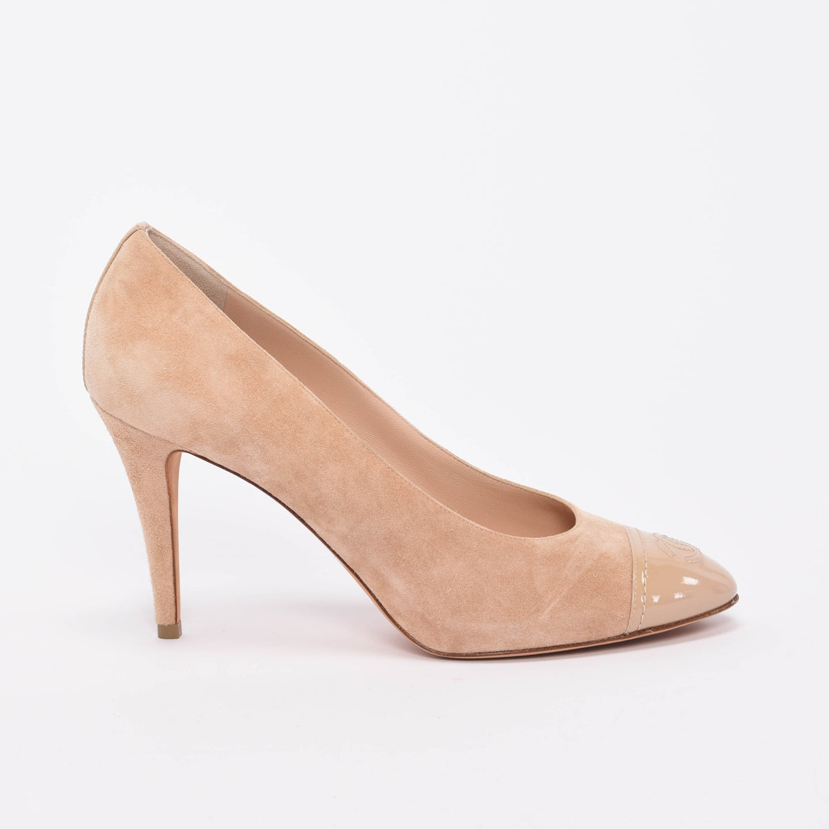 Chanel Beige Suede Cap Toe Pumps 40.5