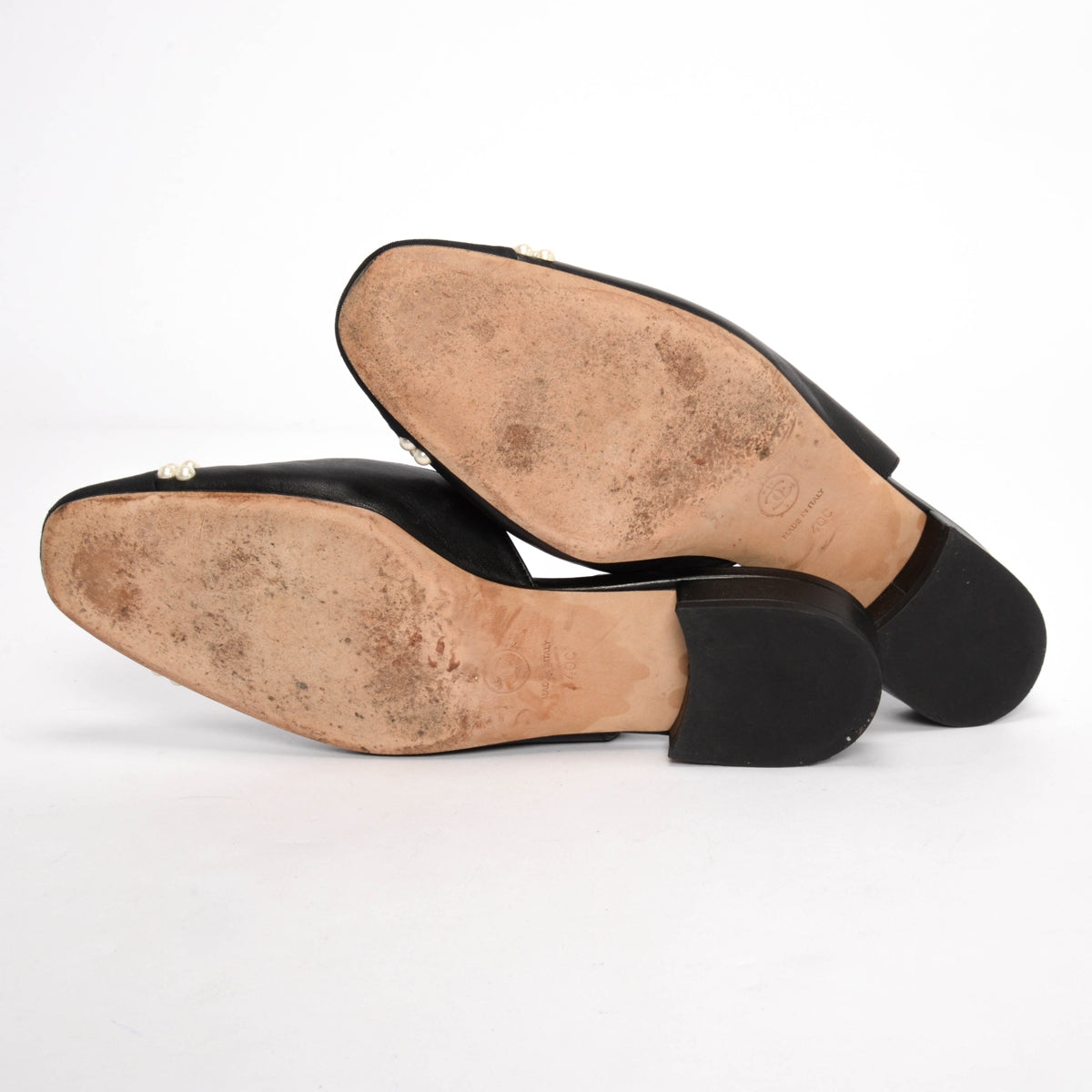 Chanel Black Lambskin Pearl Cap Toe CC Slingback Flats 40