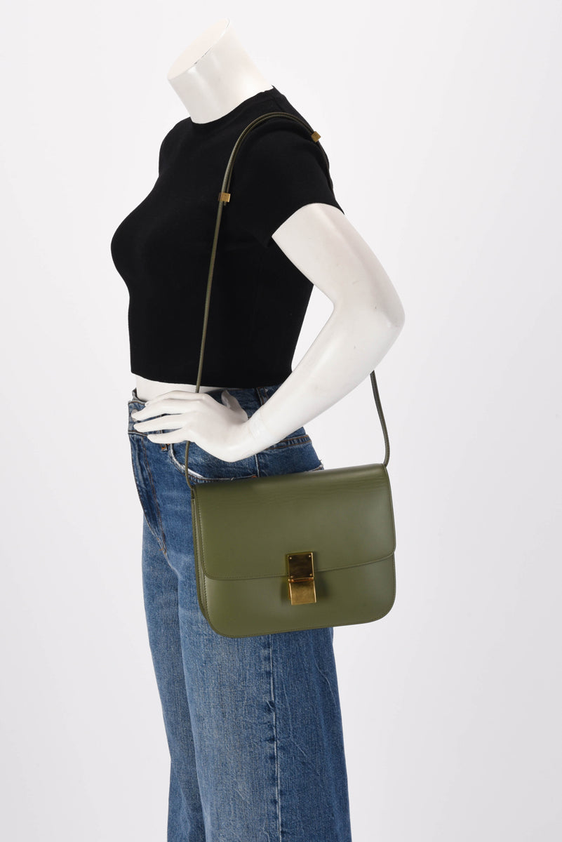 Celine Khaki Box Calf Classic Box Bag