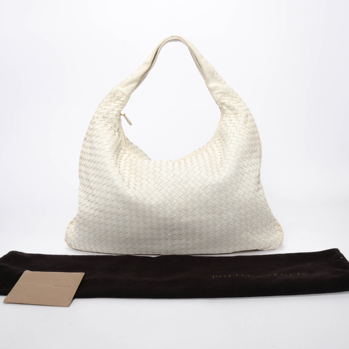Bottega Veneta White Nappa Intrecciato Maxi Veneta Hobo