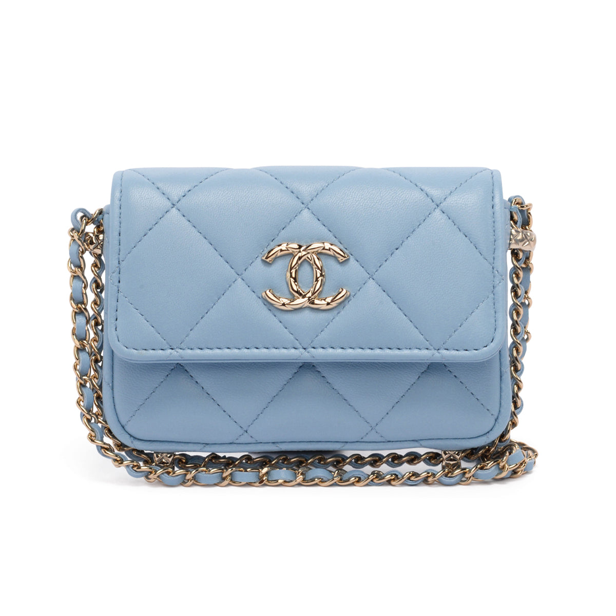 Chanel Light Blue Calfskin Clutch With Chain Wallet