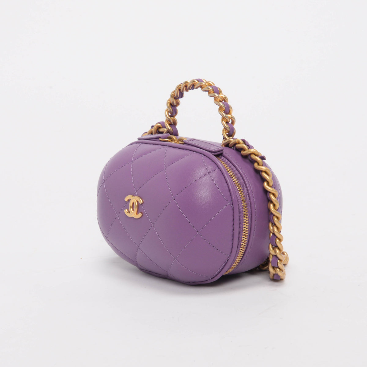 Chanel Purple Quilted Lambskin CC Bubble Vanity Case