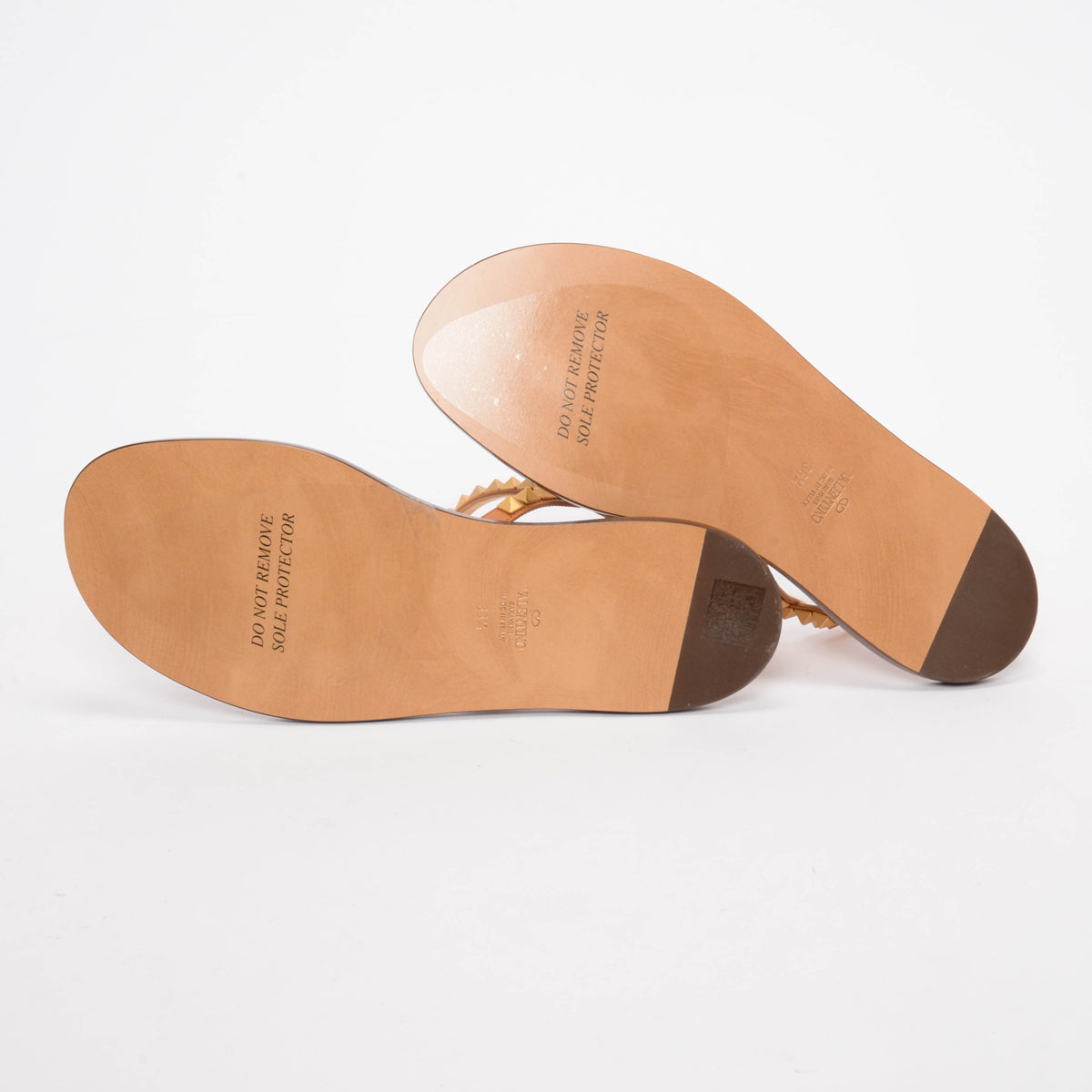 Valentino Tan Leather Rockstud Thong Sandals 38.5