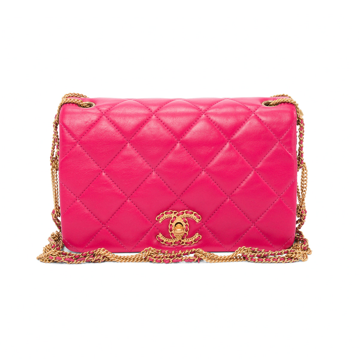 Chanel Fuschia Quilted Lambskin On And On Chain Bag