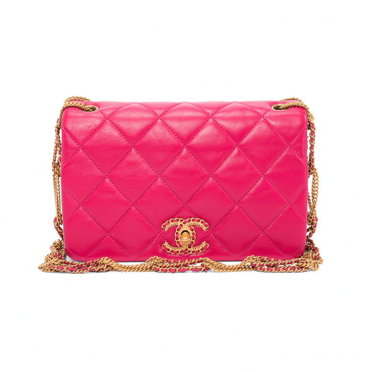 Chanel Fuchsia Quilted Lambskin On And On Chain Bag