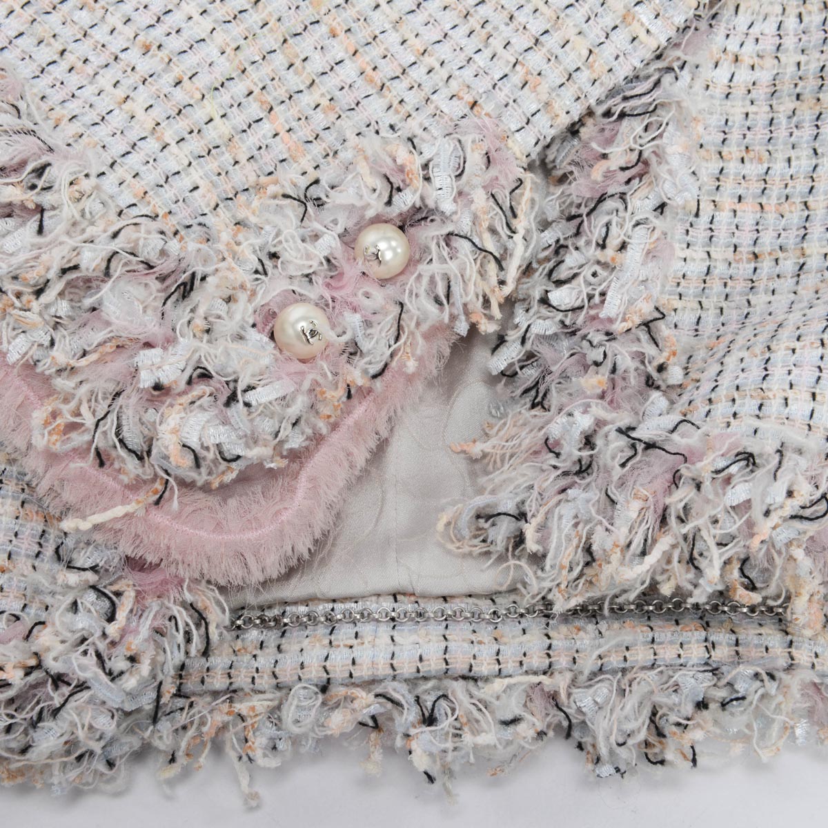 Chanel Pastel Fantasy Tweed Fringed Skirt Suit FR 42