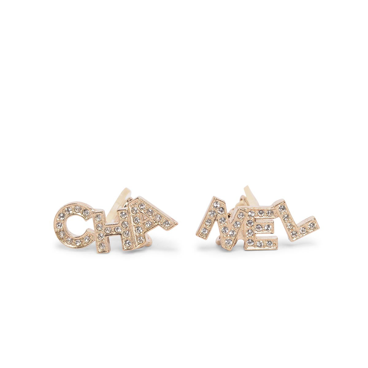 Chanel Crystal Logo Cha-Nel Clip Earrings