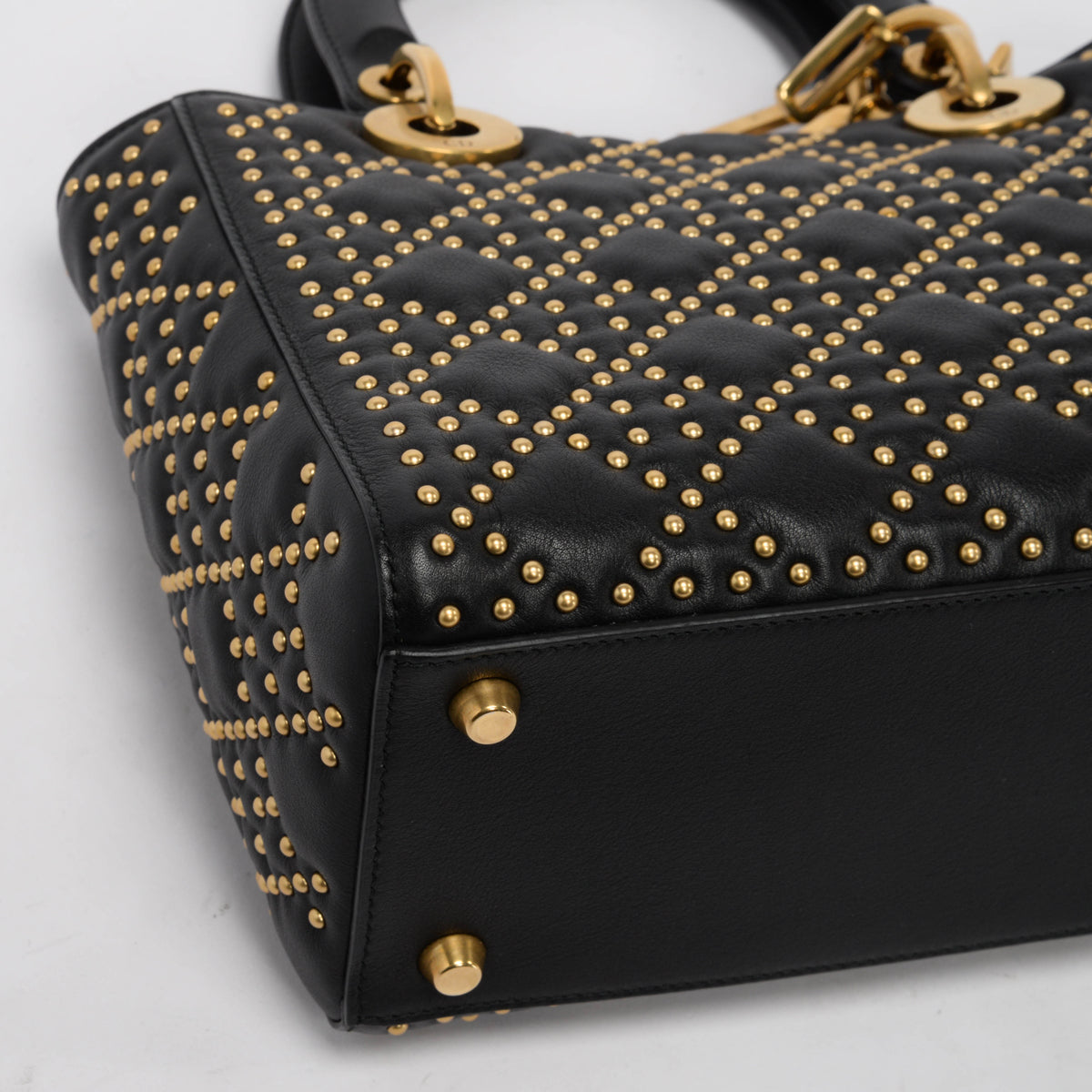 Dior Black Studded Calfskin Medium Supple Lady Dior Bag