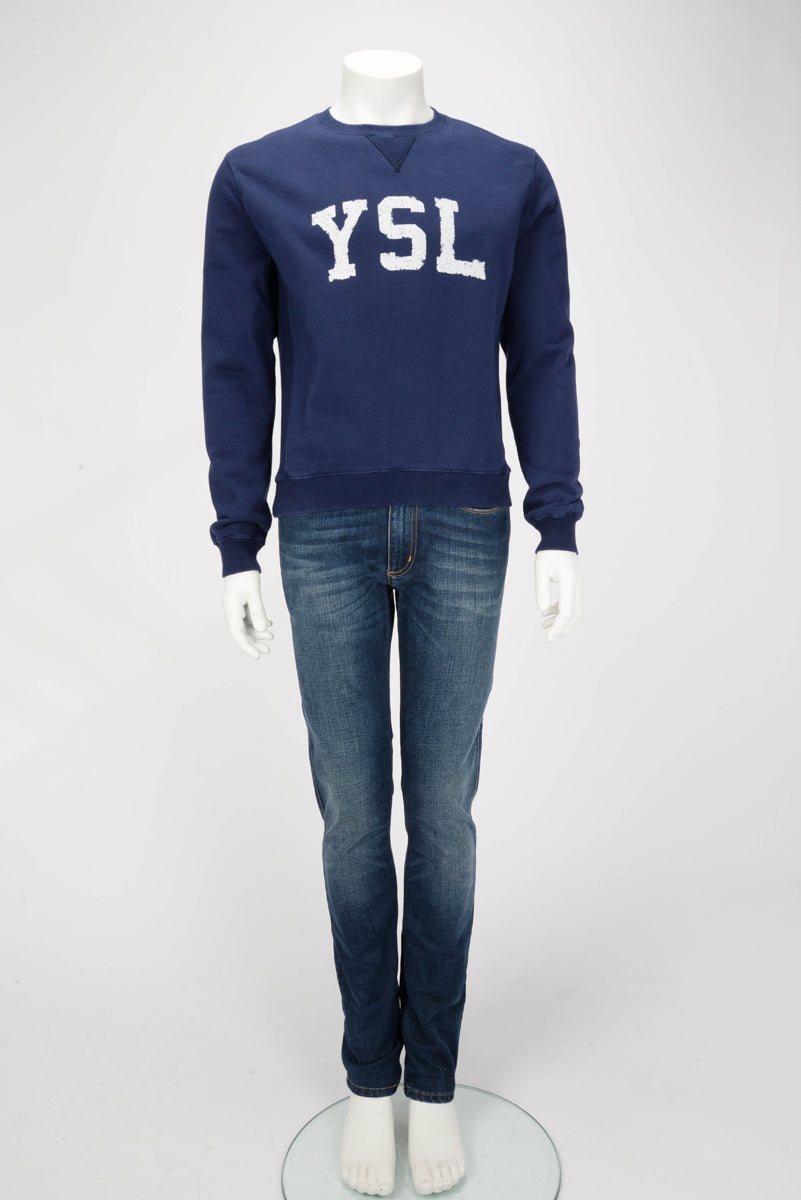 Saint Laurent Navy Cotton Logo Print Sweater M