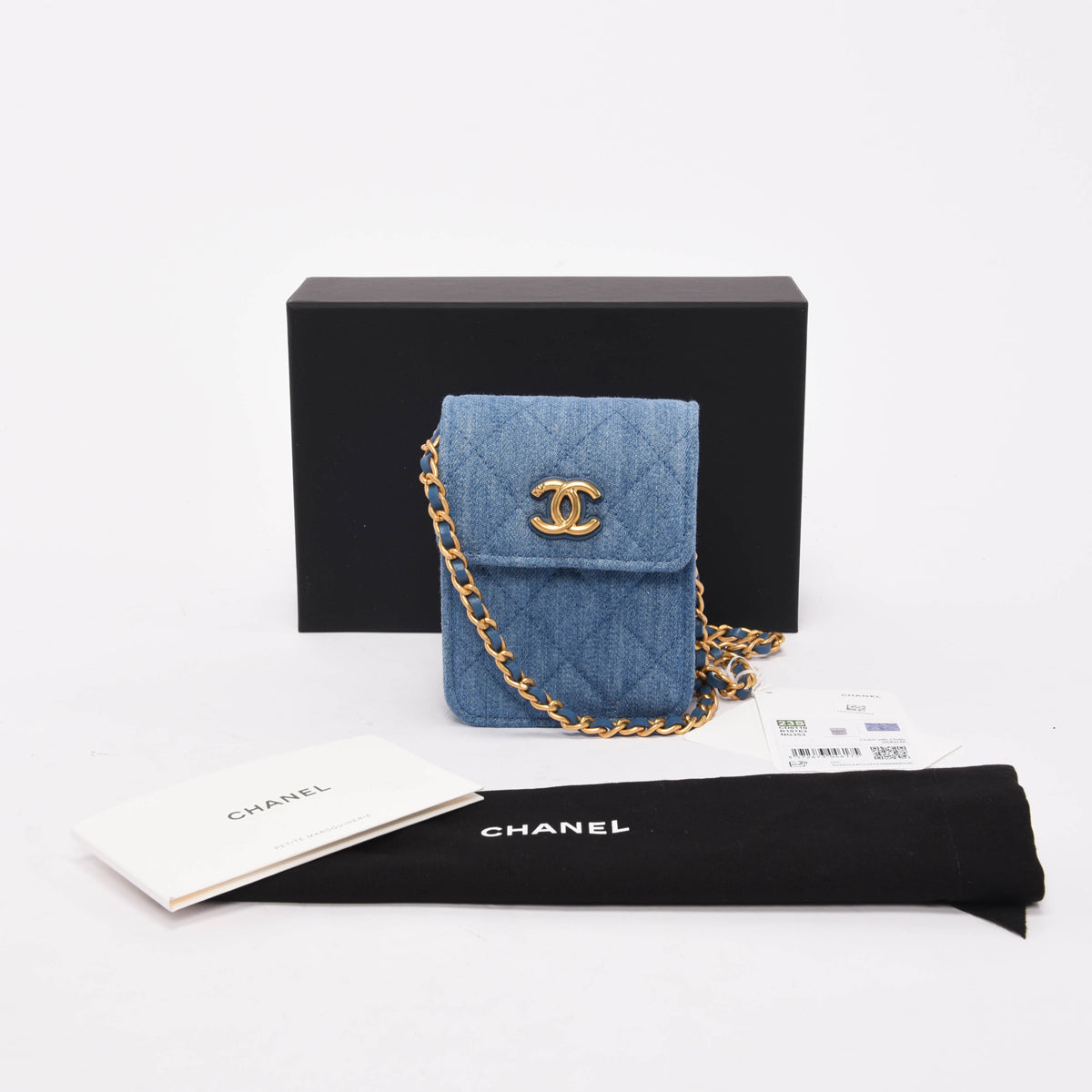 Chanel Blue Quilted Denim Flap Clutch With Chain