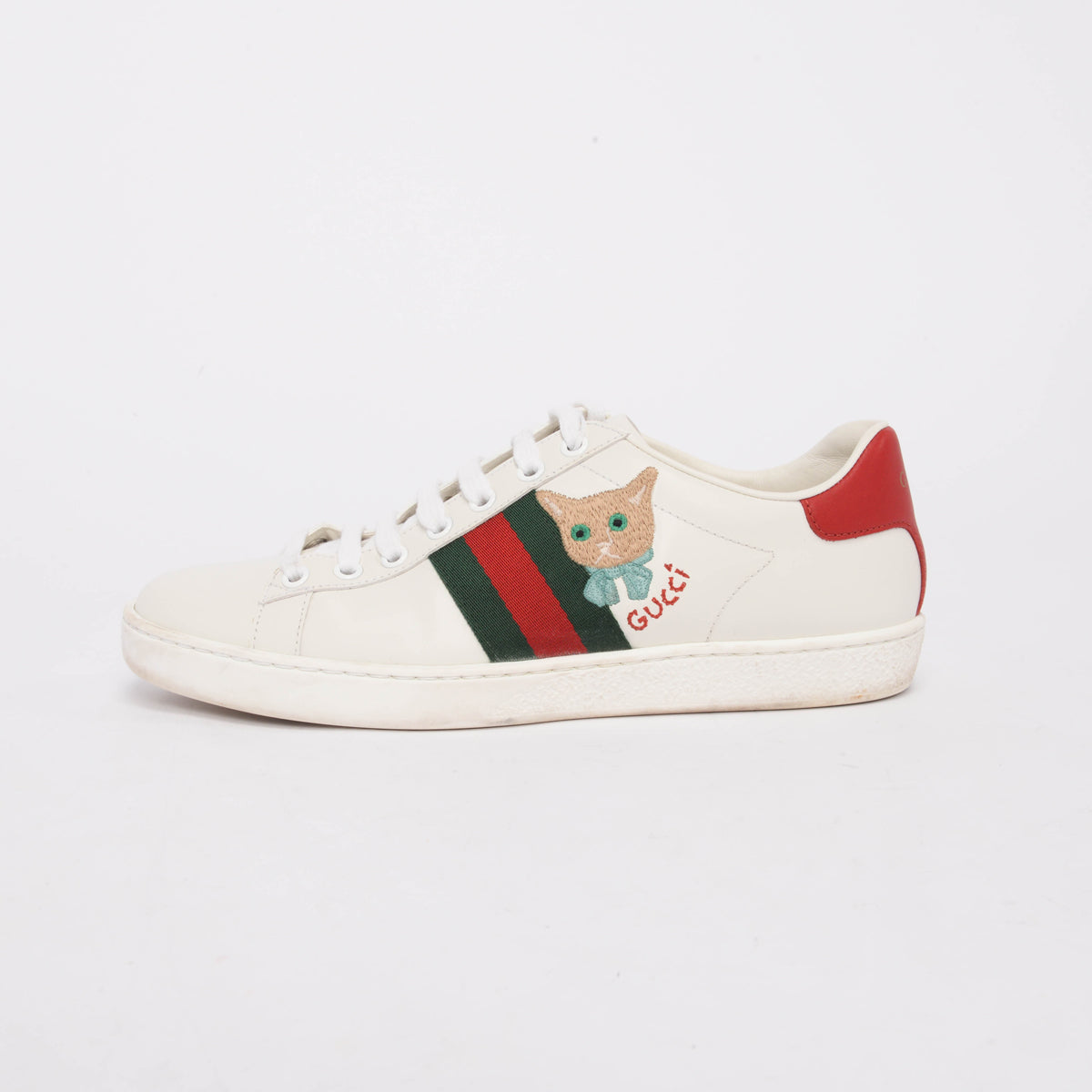 Gucci White Leather Cat Embroidered Ace Sneakers 37.5