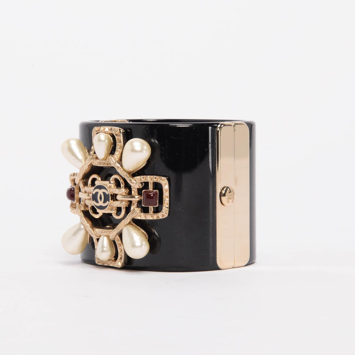 Chanel Black Resin Pearl & Gripoix CC Cuff