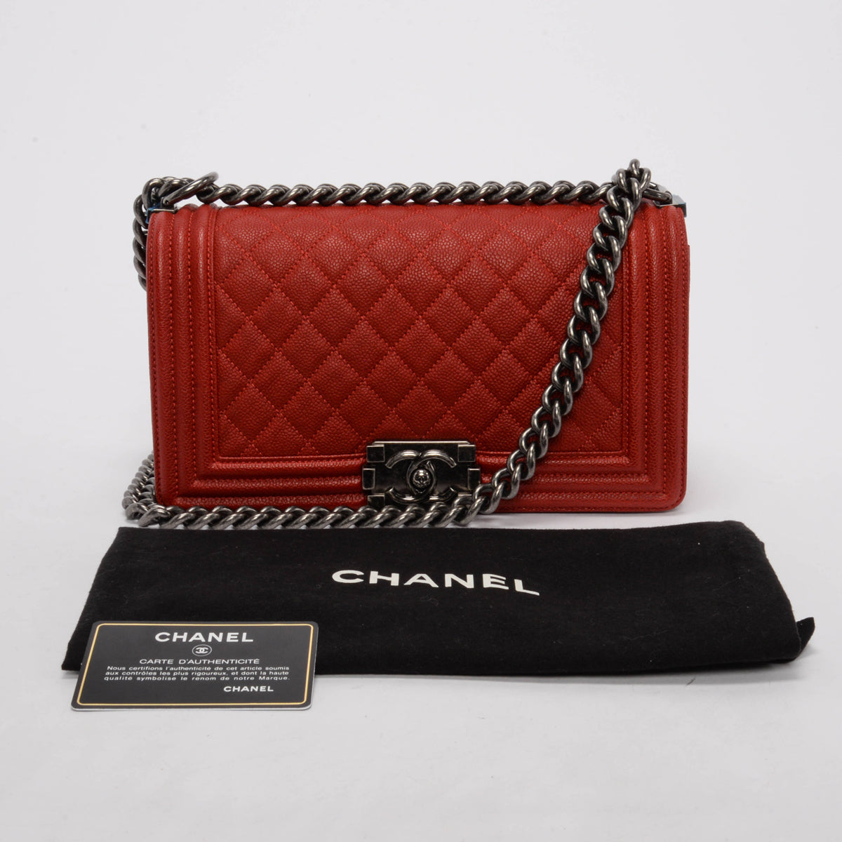 Chanel Red Quilted Caviar Medium Boy Bag