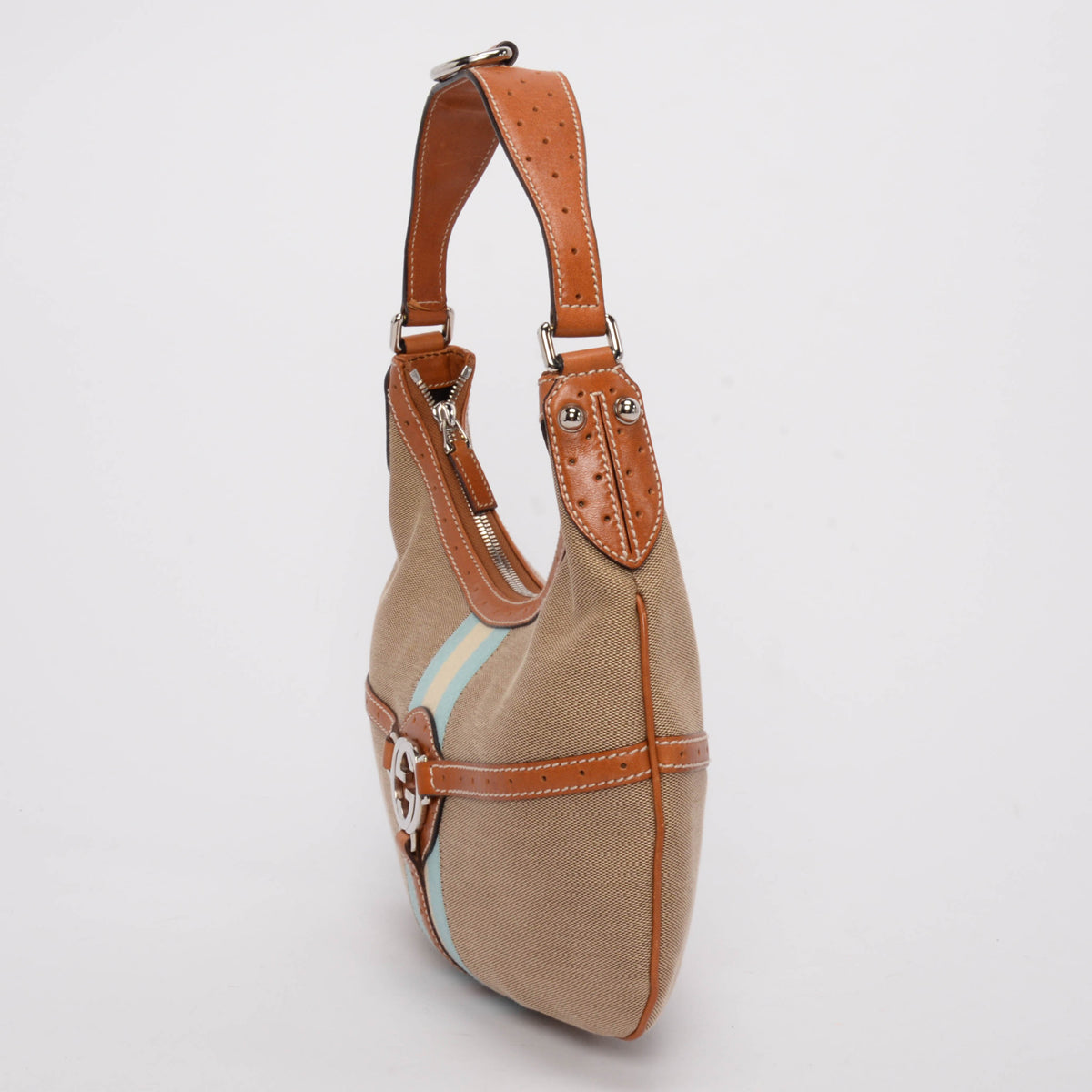 Gucci Tan Canvas Web GG Reins Hobo Bag