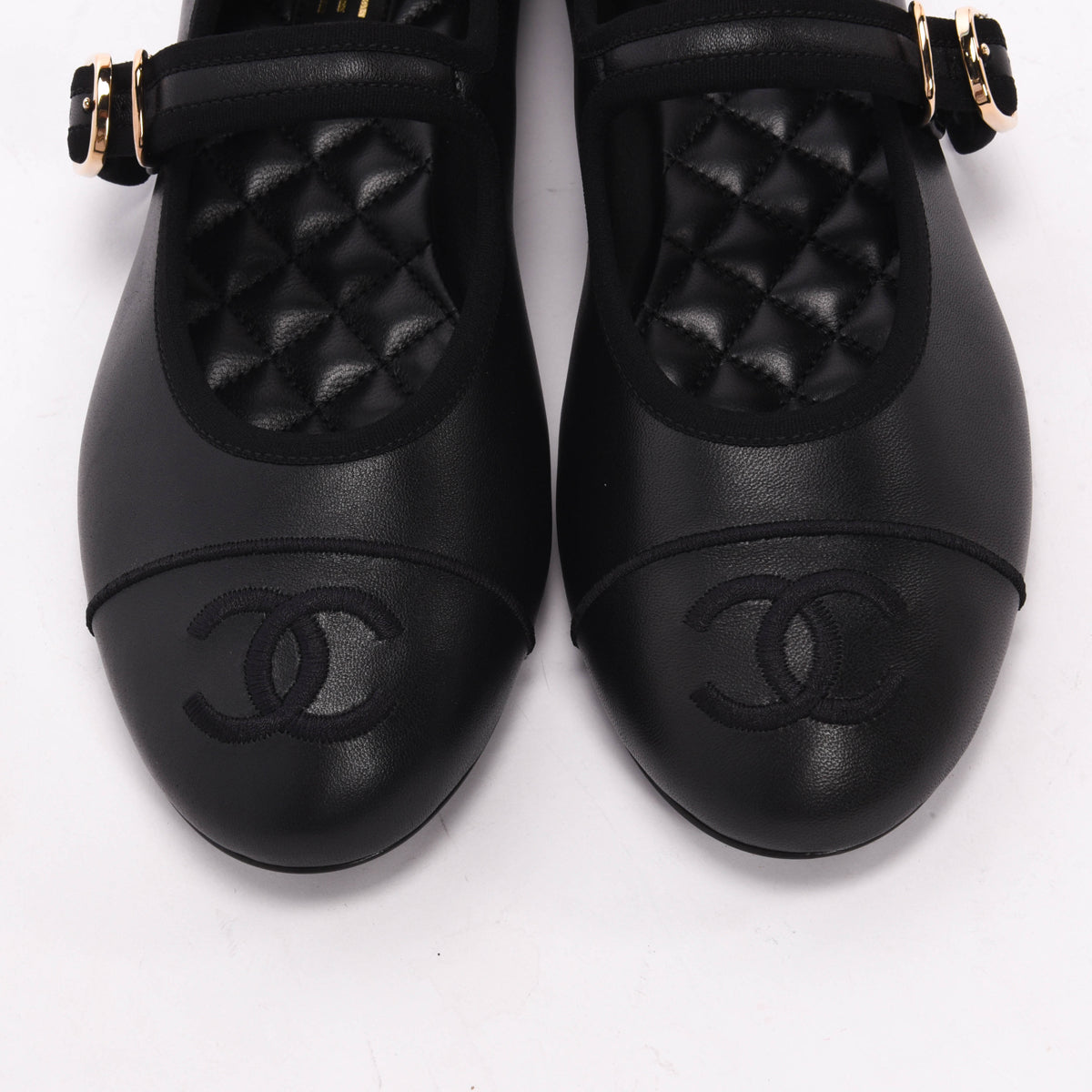 Chanel Black Lambskin CC Mary Jane Flats 38