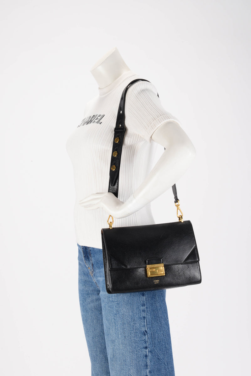 Fendi Black Glossy Lambskin Kan U Shoulder Bag