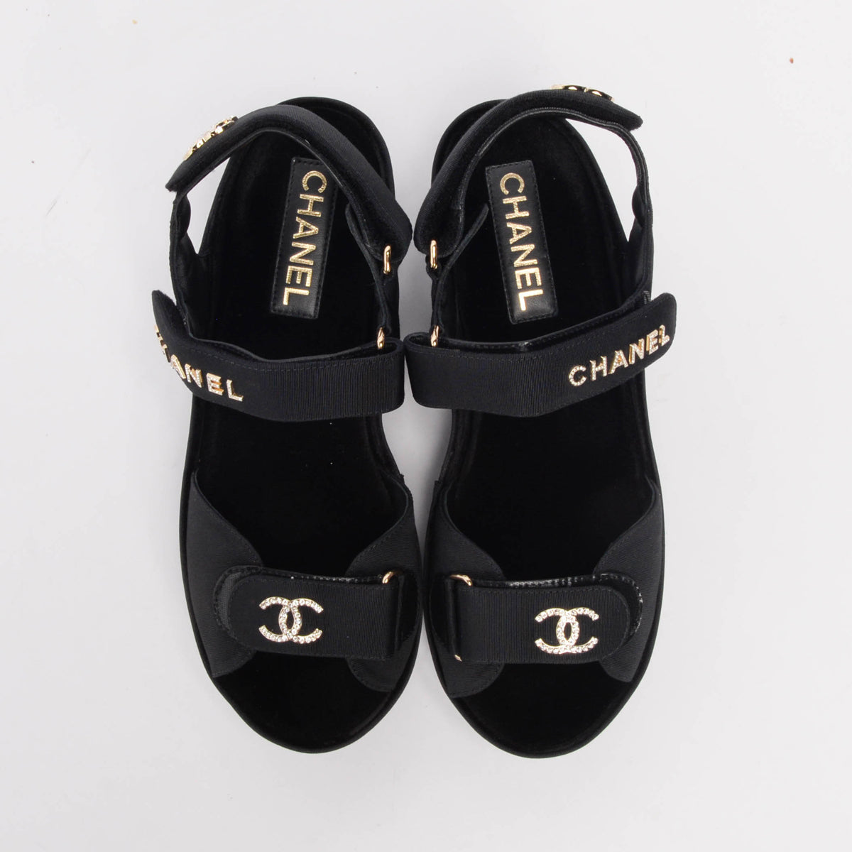 Chanel Black Grosgrain Crystal CC Platform Sandals 40