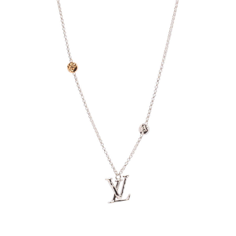 Louis Vuitton Silver Carved Logo Necklace
