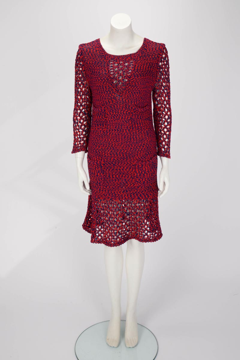 Chanel Red & Blue Cotton Crochet Four Pocket L/S Dress FR 40