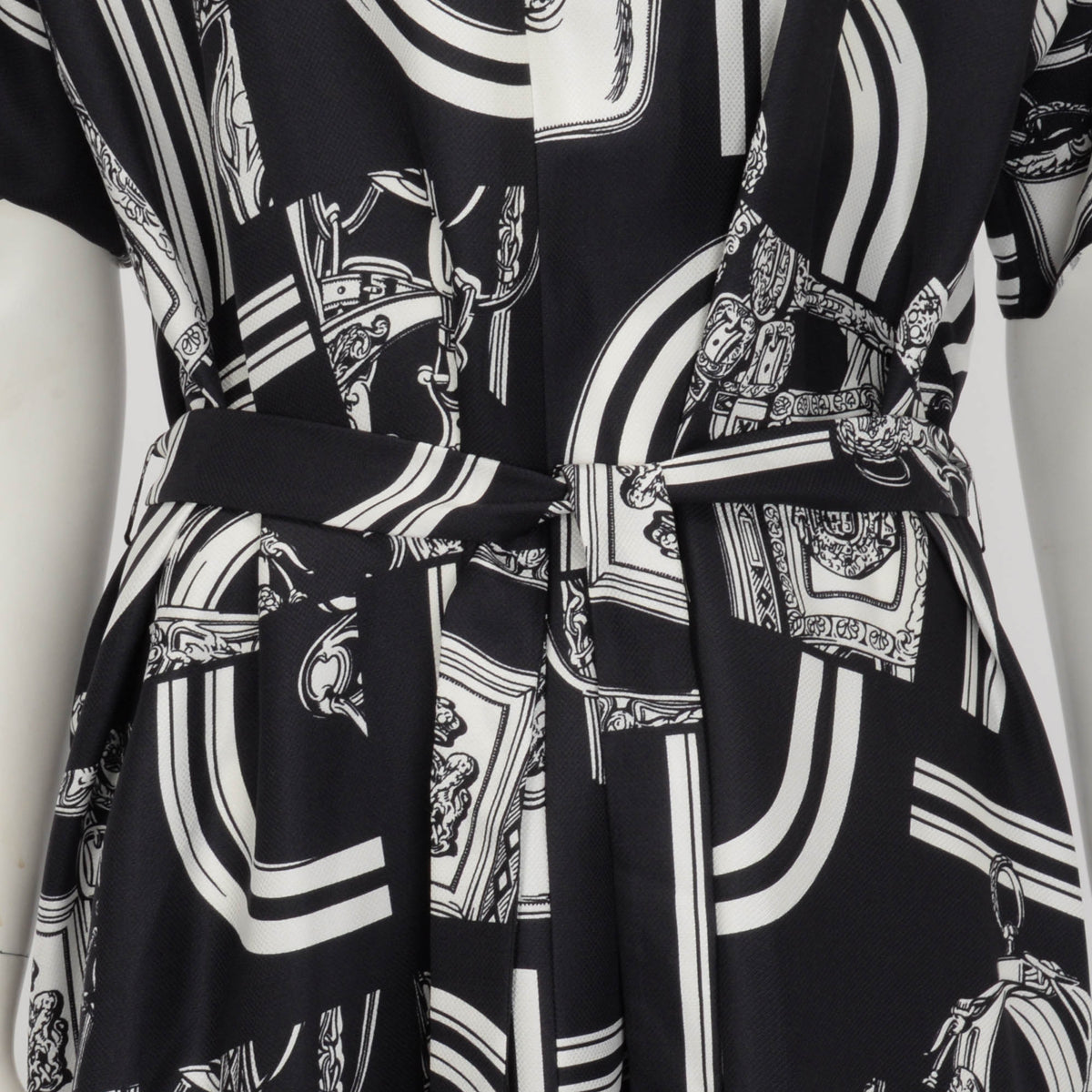 Hermes Bleu Noir Silk En Desordre Finesse Belted Kaftan FR 38