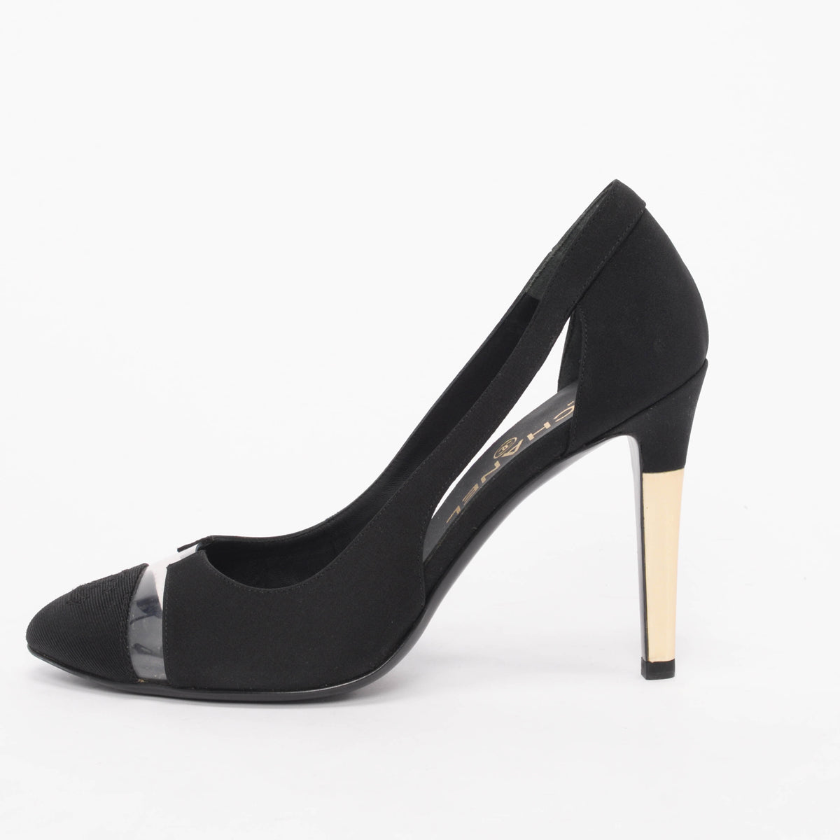 Chanel Black Crepe & Grosgrain CC Cap Toe Pumps 38