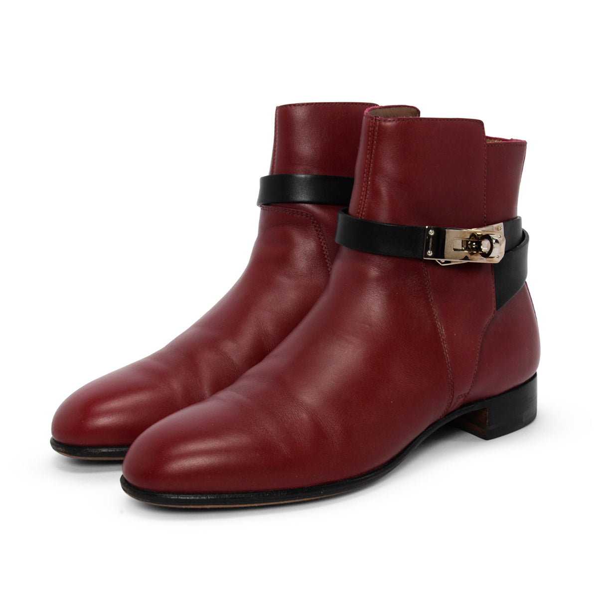 Hermes Carmin & Noir Calfskin Neo Ankle Boots 36