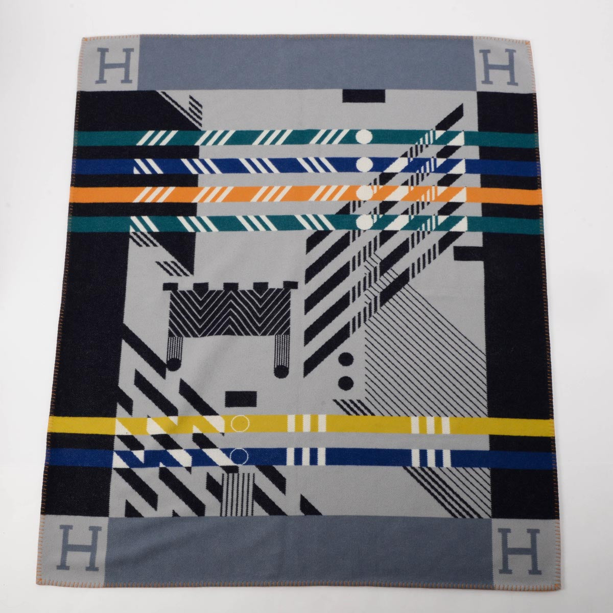 Hermes Acier/Encre Wool Avalon Jump'H Blanket