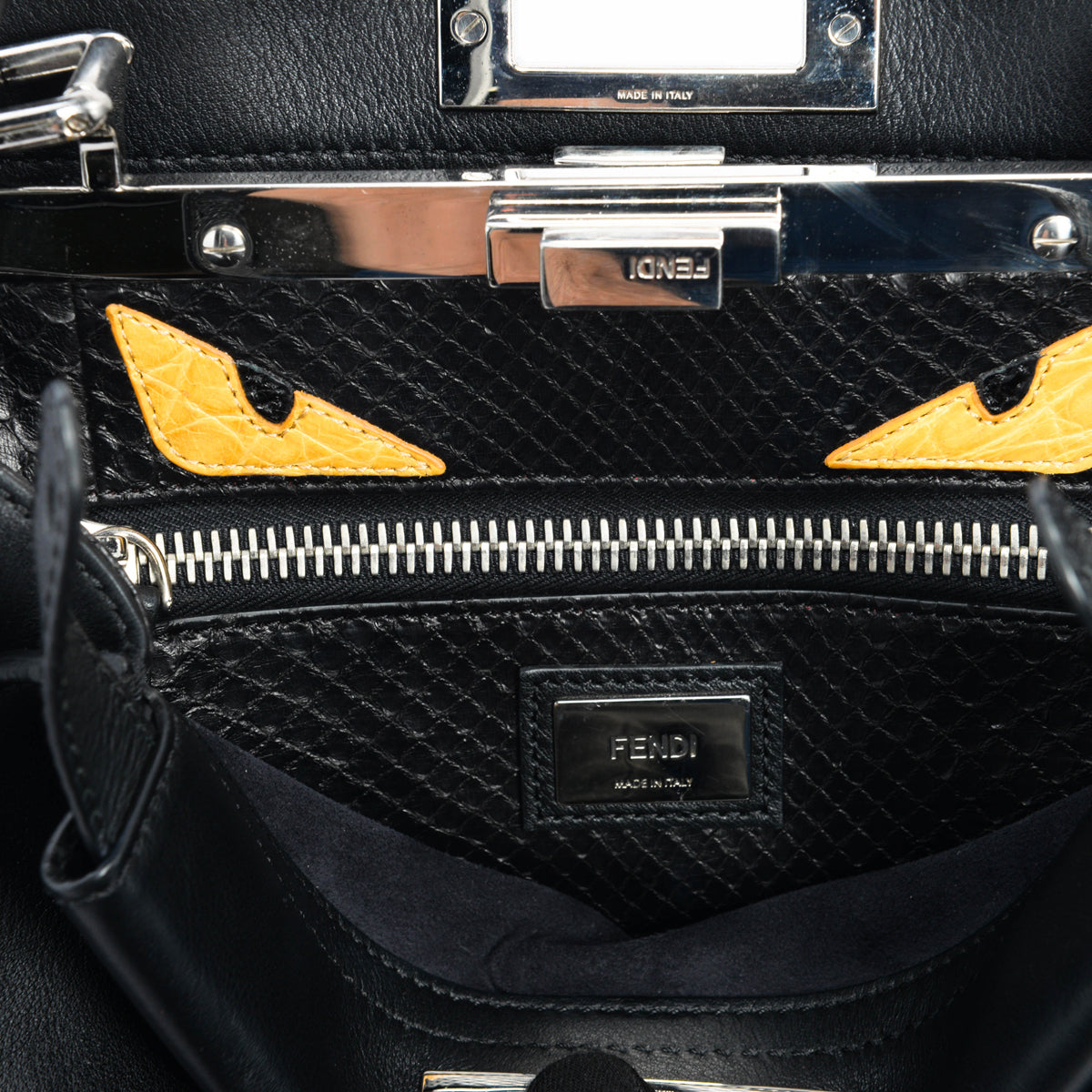 Fendi Black Calfskin Medium Monster Eyes Peekaboo Bag