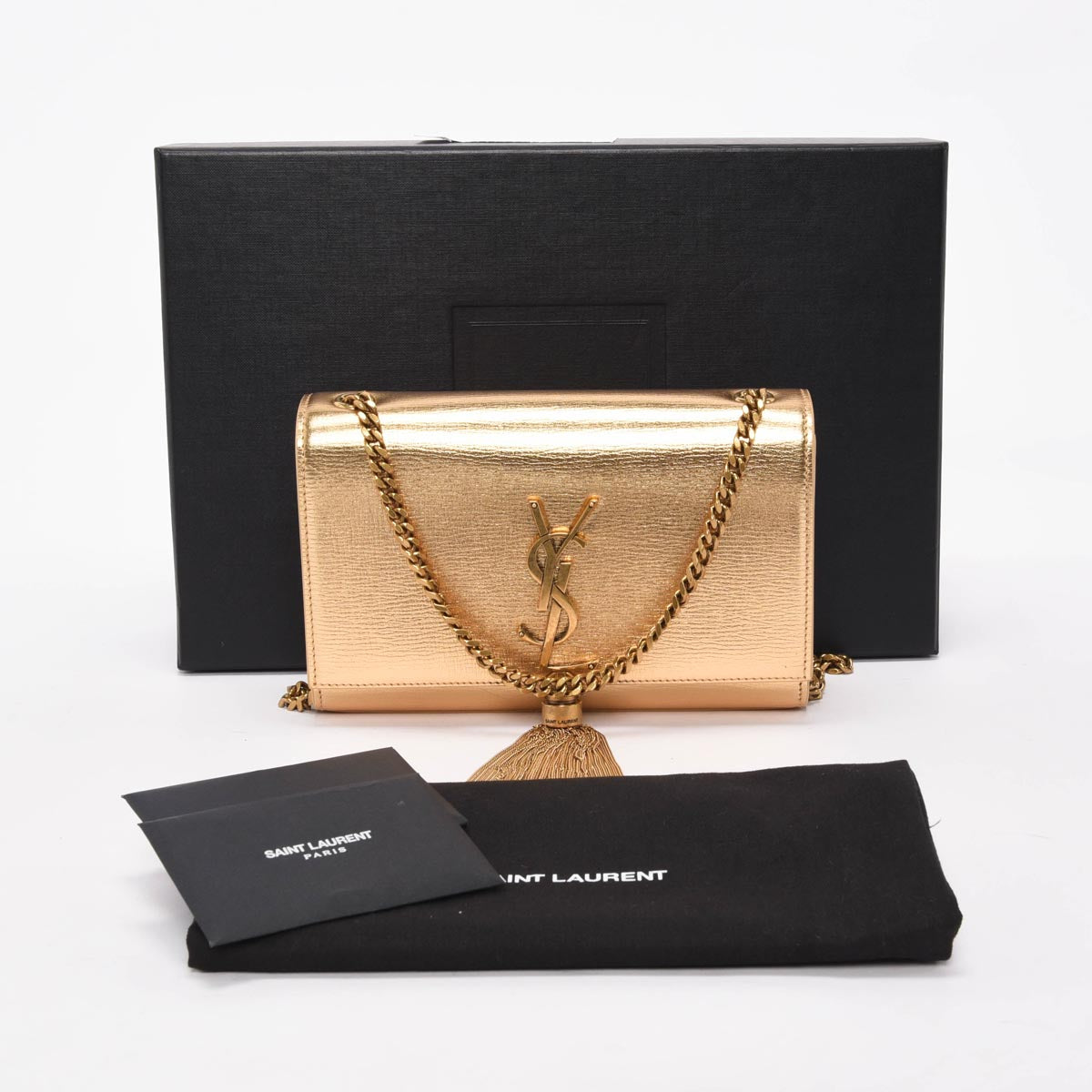 Saint Laurent Gold Metallic Calfskin Small Kate Tassel Bag