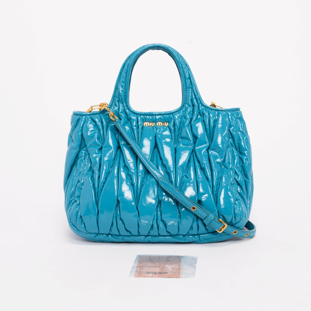 Miu Miu Blue Patent Matelasse Mini Tote