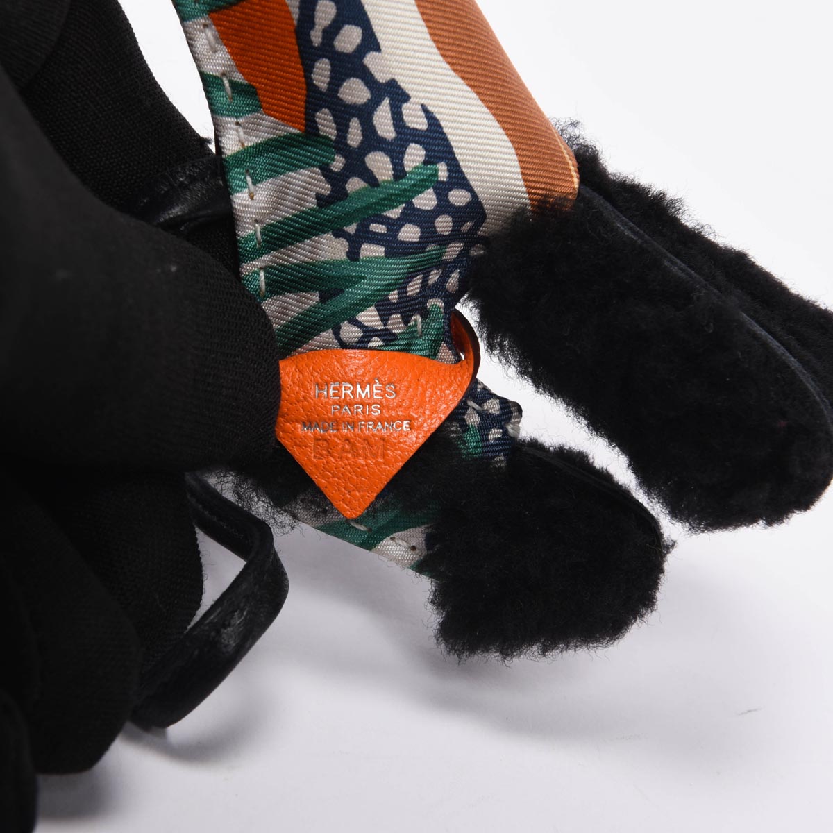 Hermes Black Shearling & Silk Budy Bag Charm