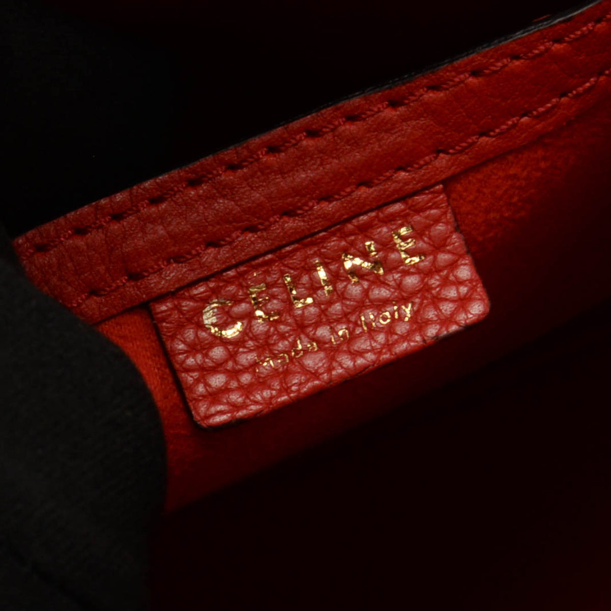 Celine Poppy Red Drummed Calfskin Micro Luggage Tote