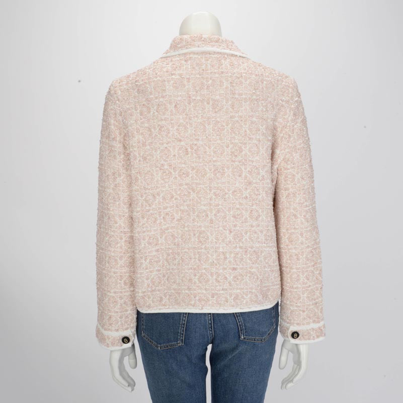 Dior Peach Blossom Tweed Knit Macrocannage Jacket FR 42