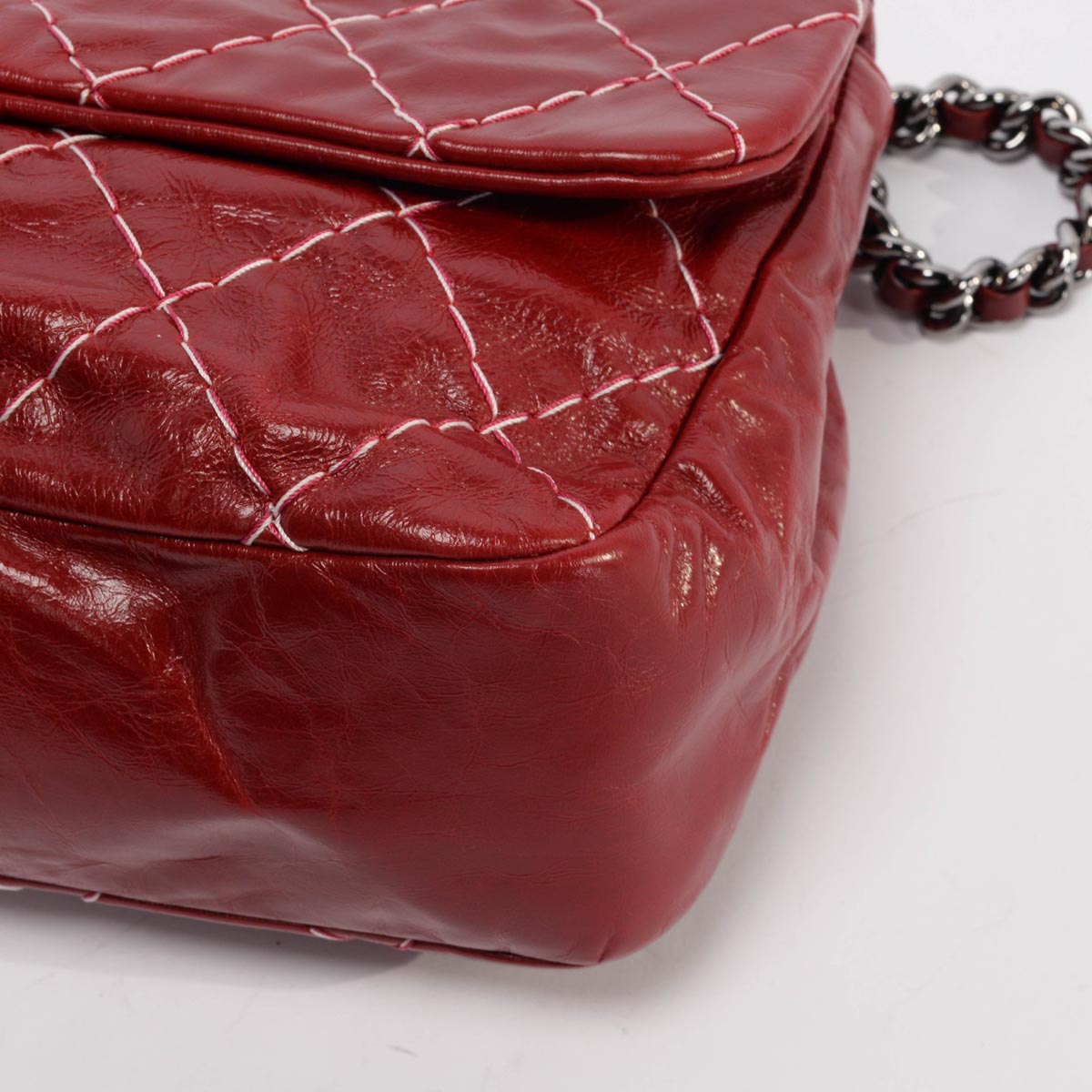 Chanel Dark Red Glazed Goatskin Double Stitch Flap Bag