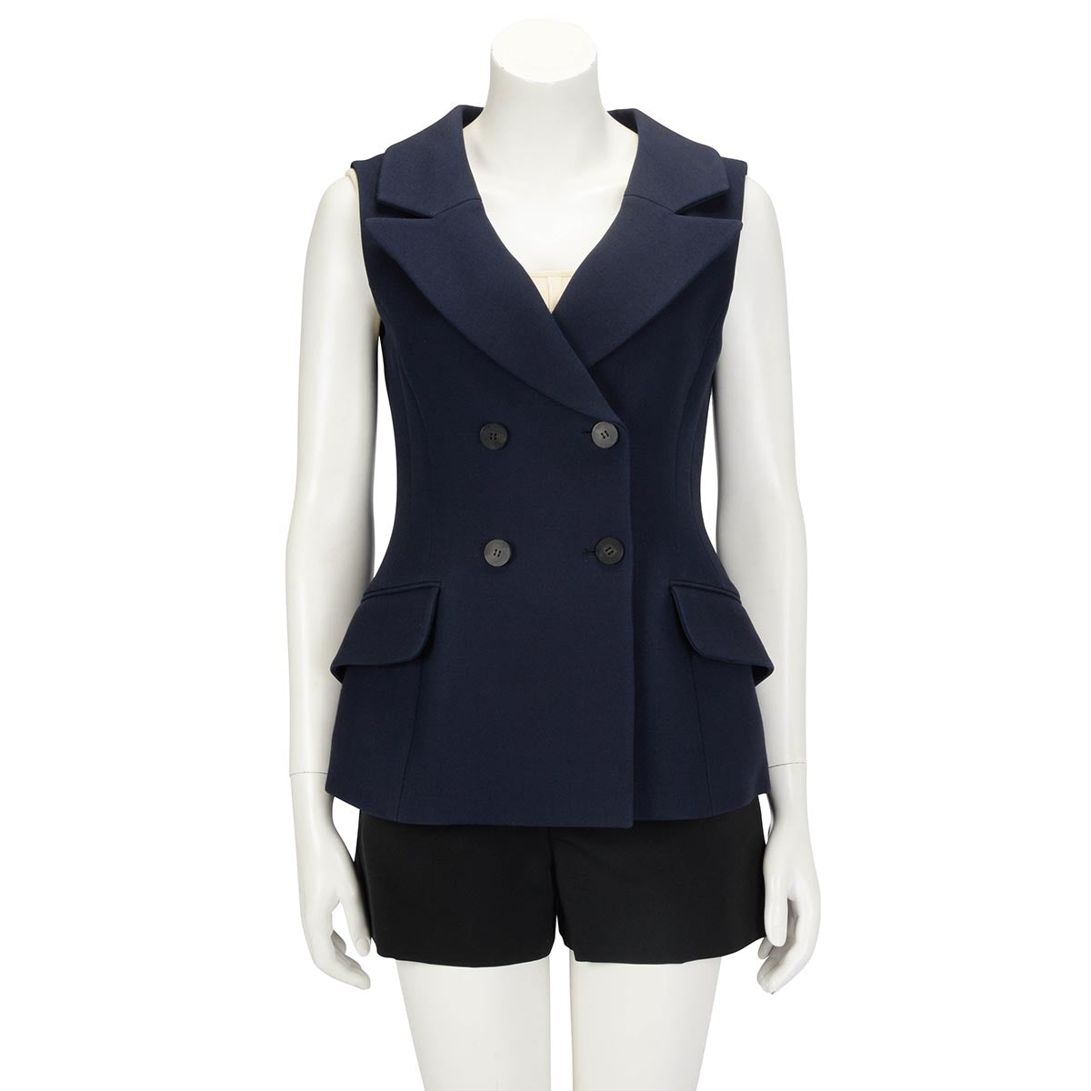 Dior Navy Wool Blend Double Breasted Gilet FR 38