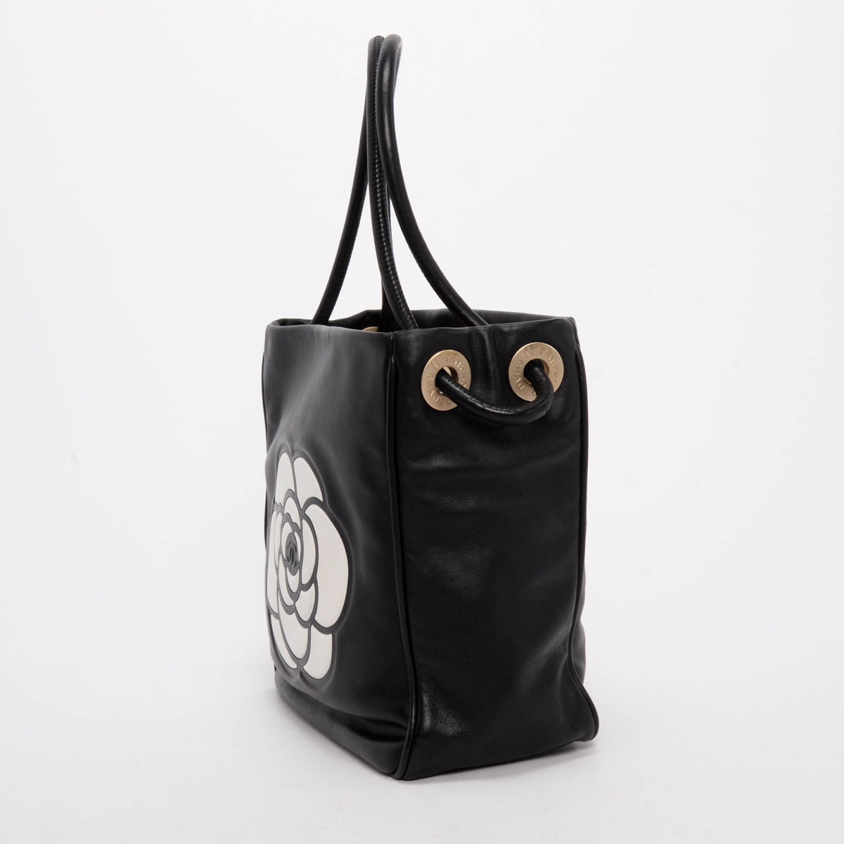 Chanel Black Lambskin Camellia Tote