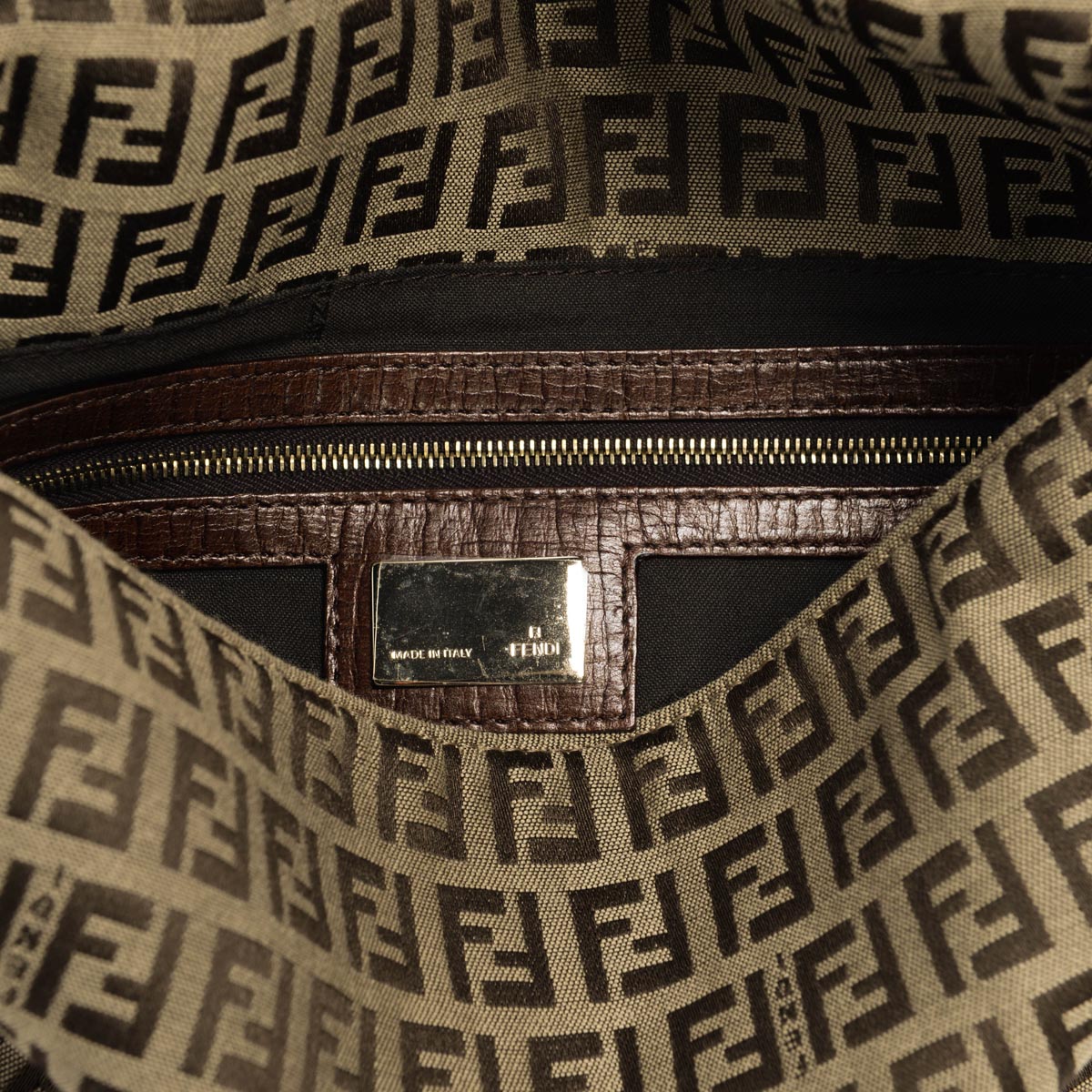 Fendi Brown Zucchino Canvas Mamma Baguette Bag