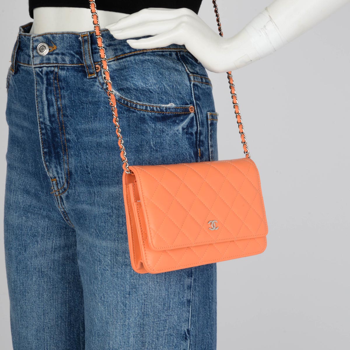 Chanel Light Orange Lambskin Wallet on Chain