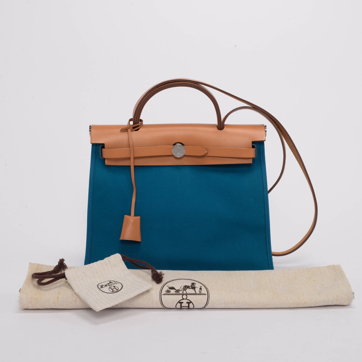 Hermes Bleu Izmir/Natural Canvas Herbag Zip 31