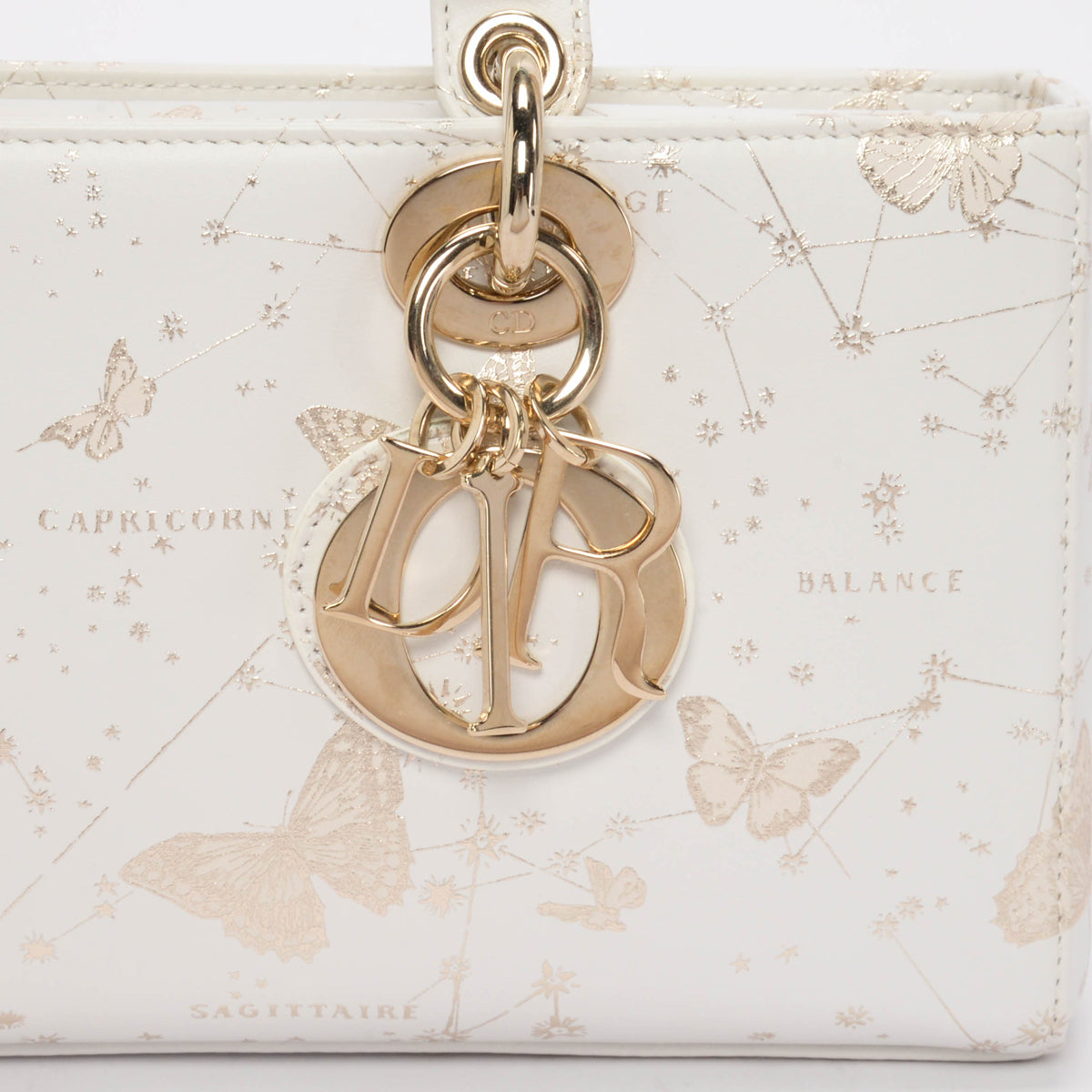 Dior White Calfskin Zodiac Butterfly Medium Lady D-Joy Bag