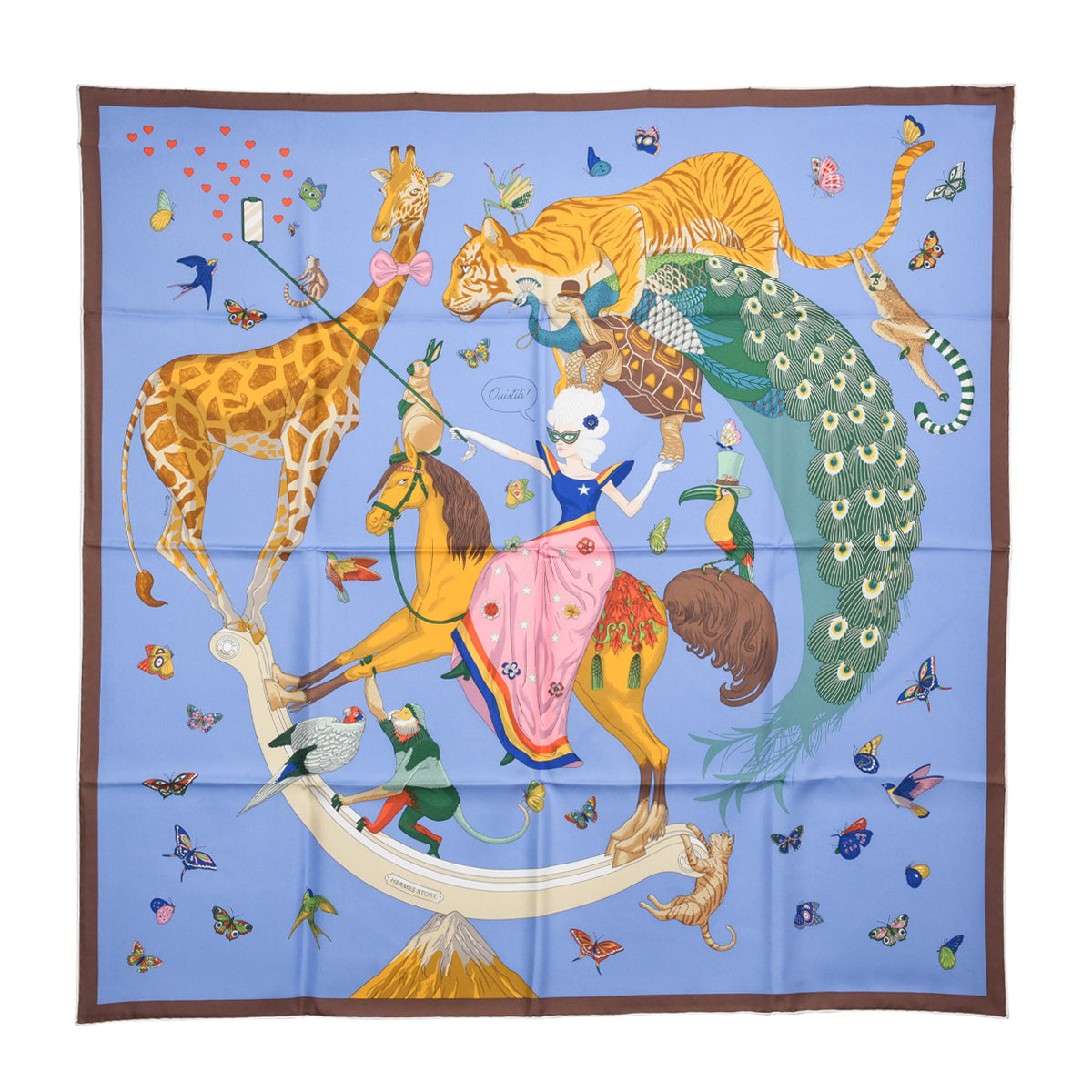 Hermes Blue Silk Ouistiti Story Scarf 90
