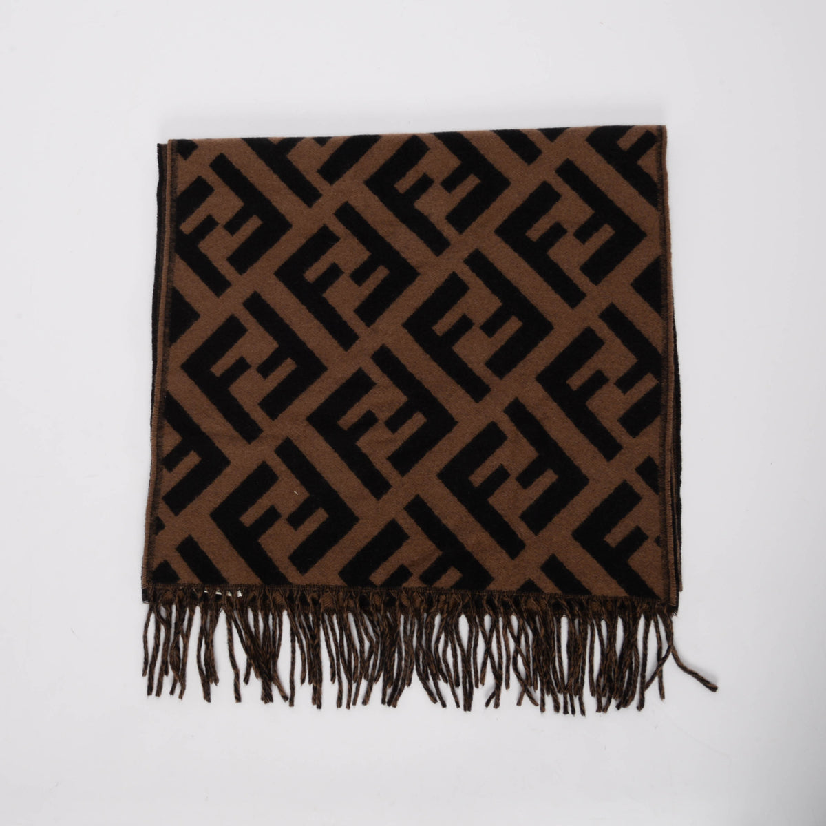 Fendi Brown FF Cashmere Fringed Scarf