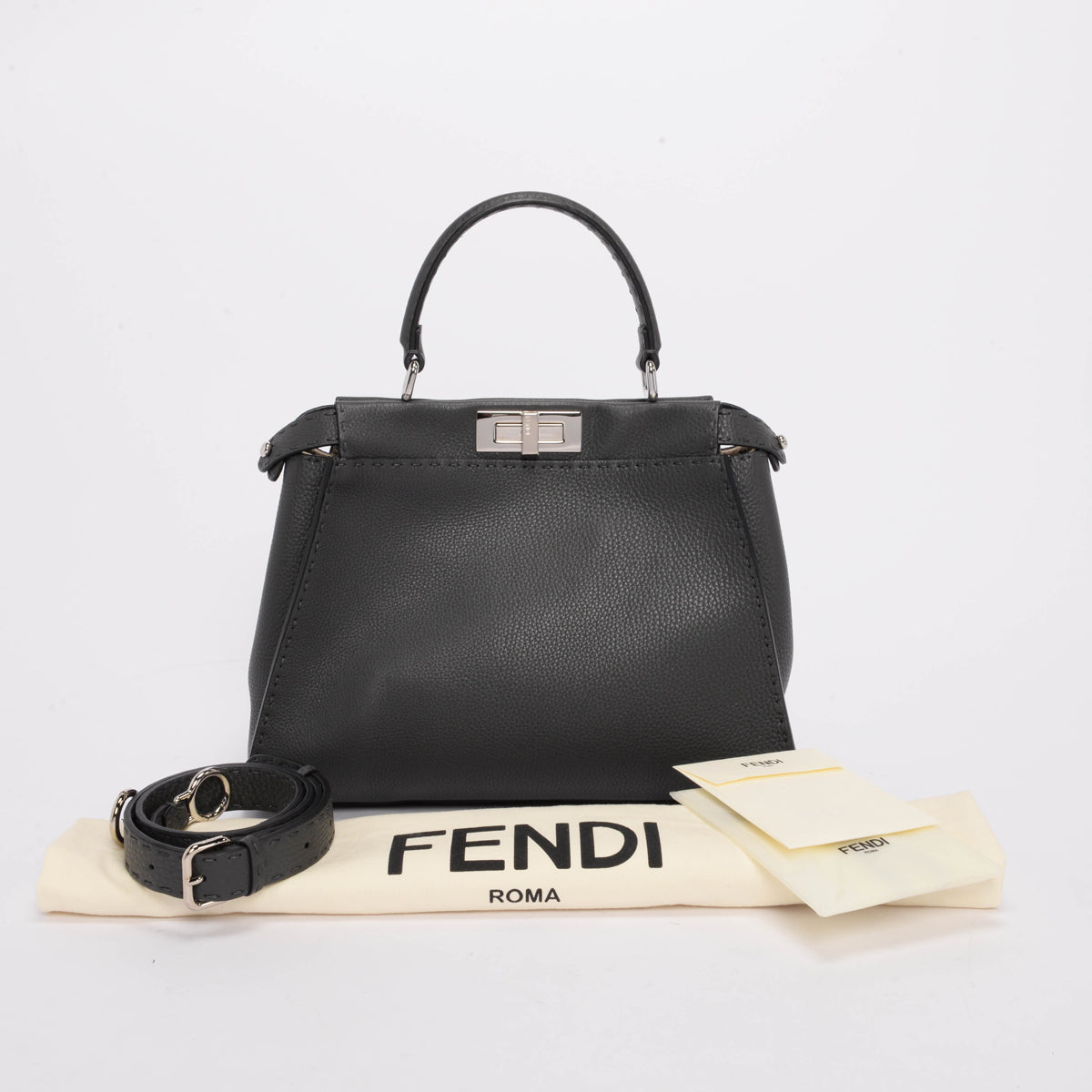 Fendi Charcoal Selleria Medium Peekaboo Bag