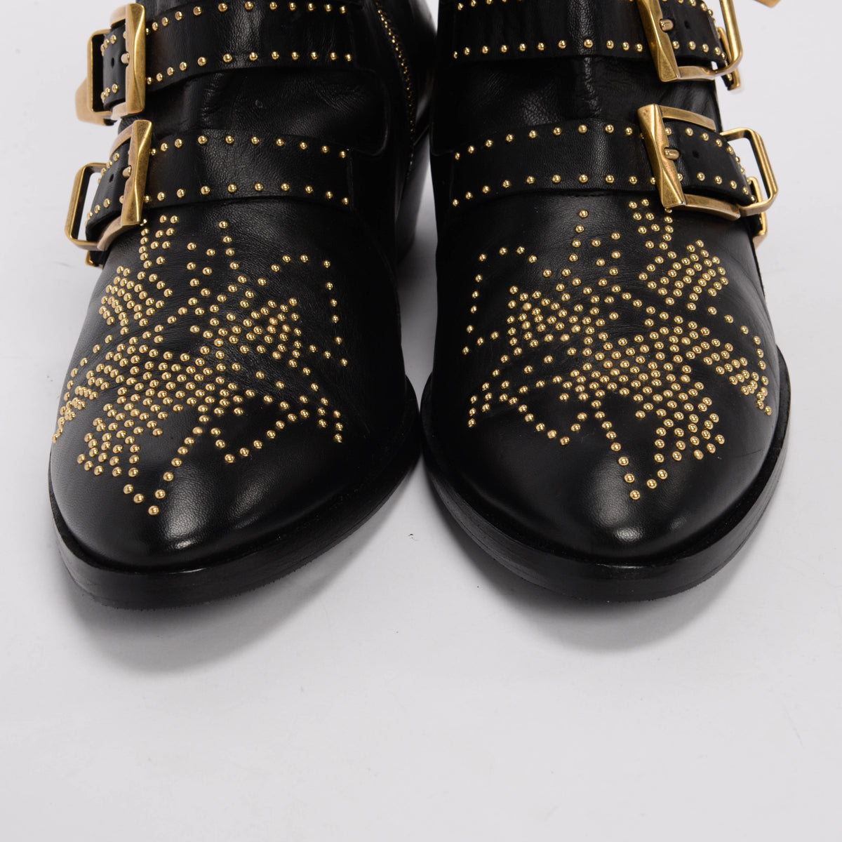 Chloe Black Leather Studded Susanna Ankle Boots 40