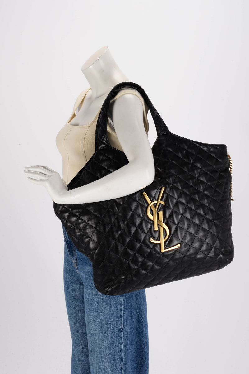 Saint Laurent Black Quilted Lambskin Maxi Icare Shopping Tote