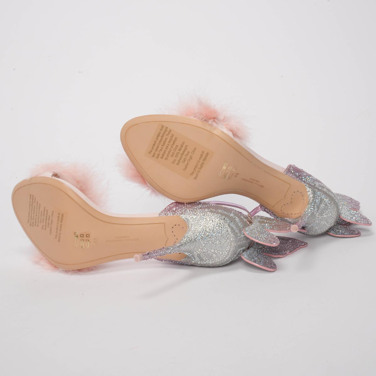 Sophia Webster Heavenly Pink Satin & Crystal Chiara Butterfly Sandals 45