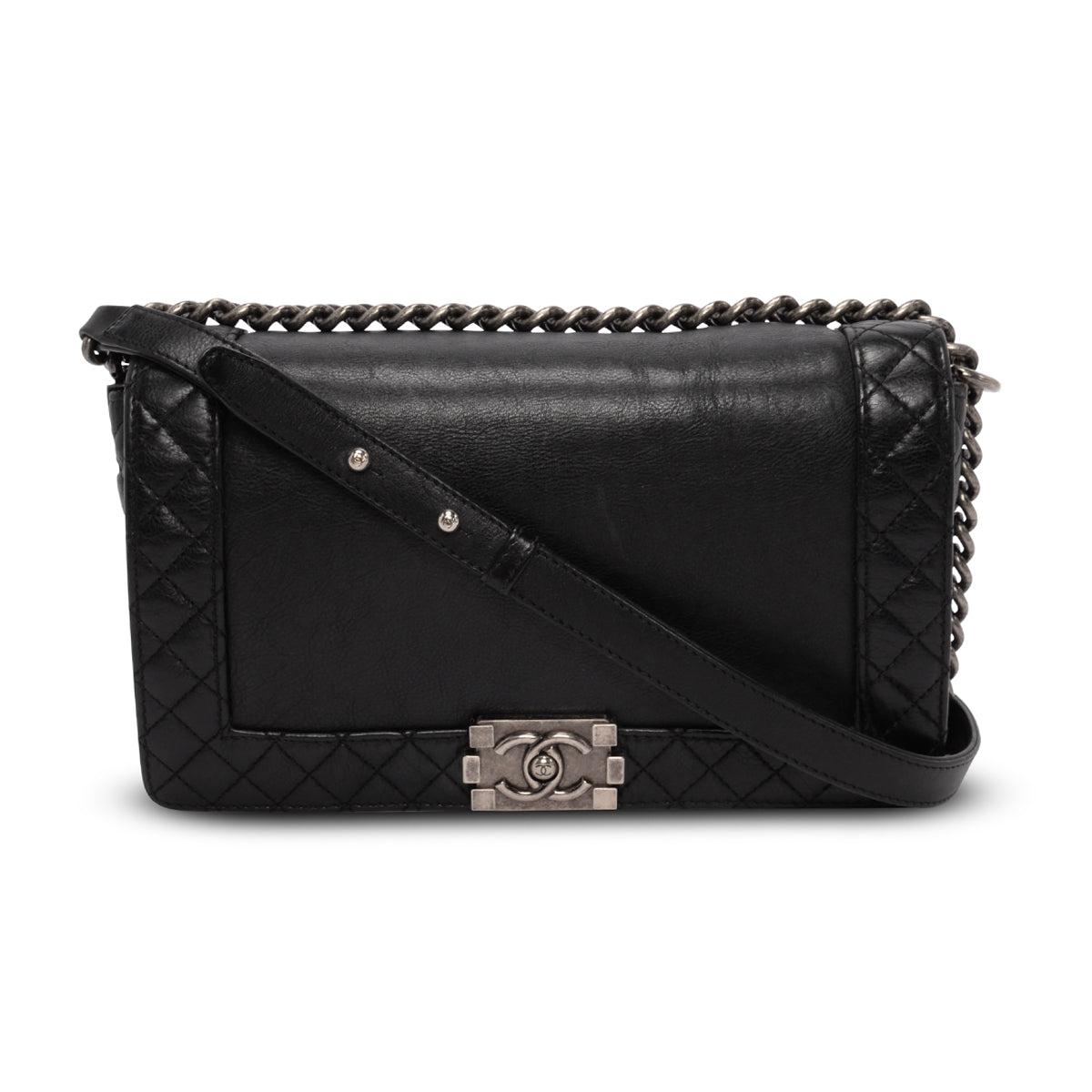 Chanel Black Calfskin Old Medium Reverso Boy Bag