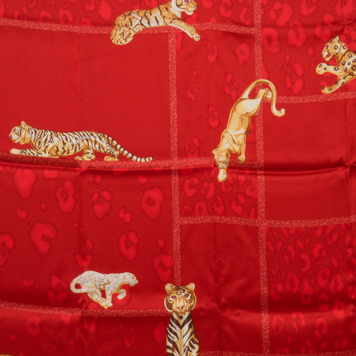 Cartier Red Silk Animal Print Scarf