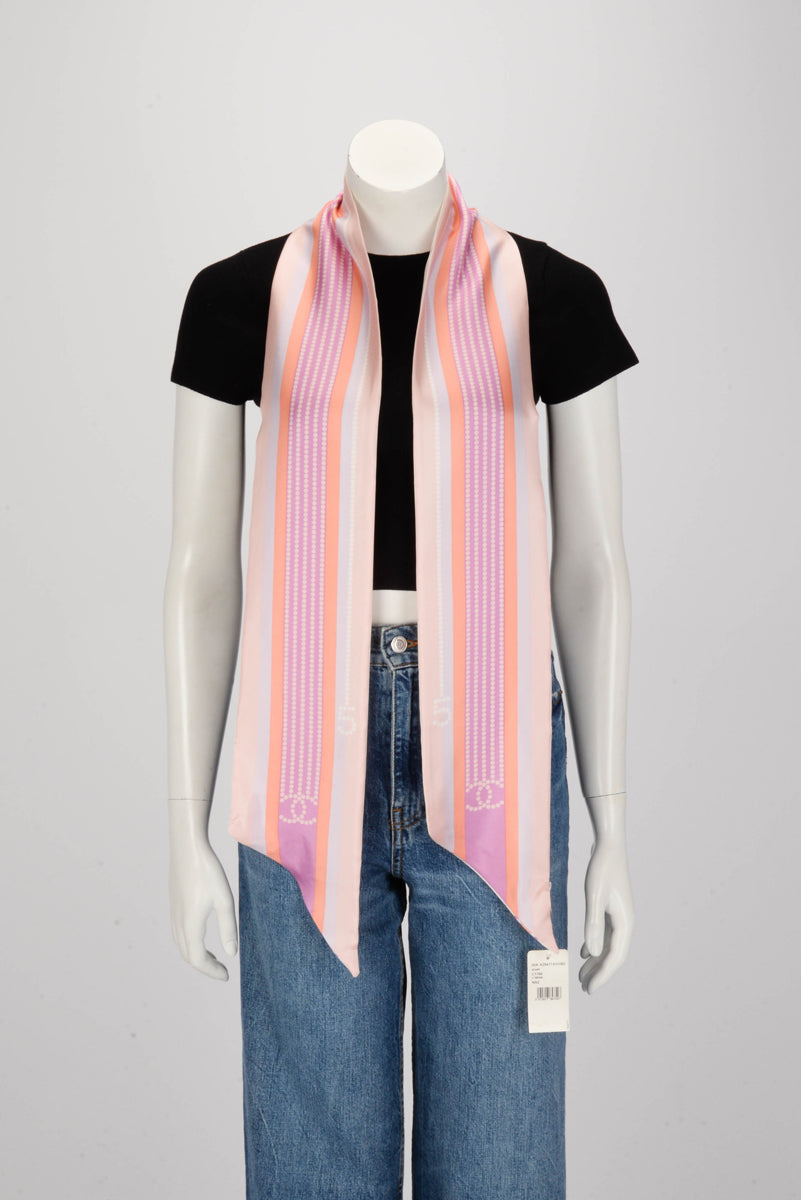 Chanel Pink & Purple Silk Stripe CC Bandeau Scarf